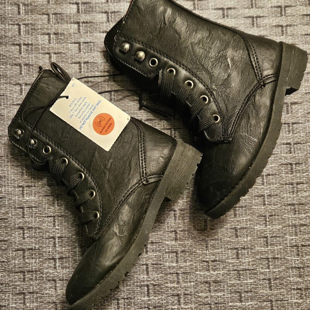 🤖♡Blue Suede Shoes Black Lace-Up Combat Boots